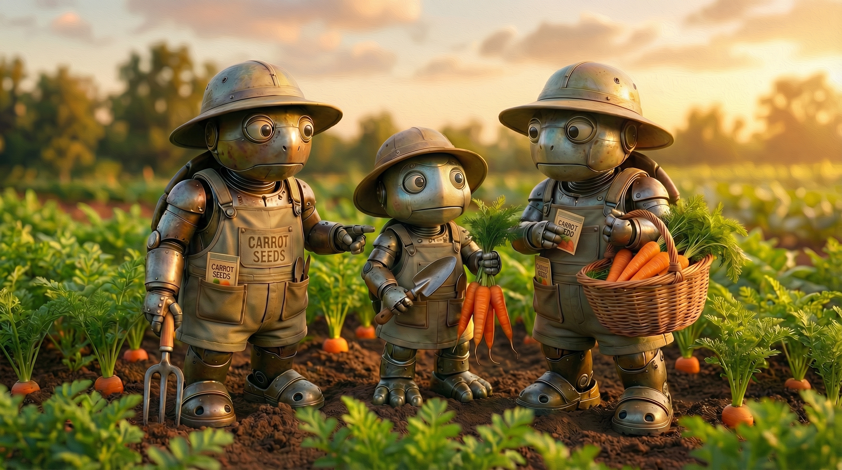 Concept art of Patch’s small garden robots harvesting carrots