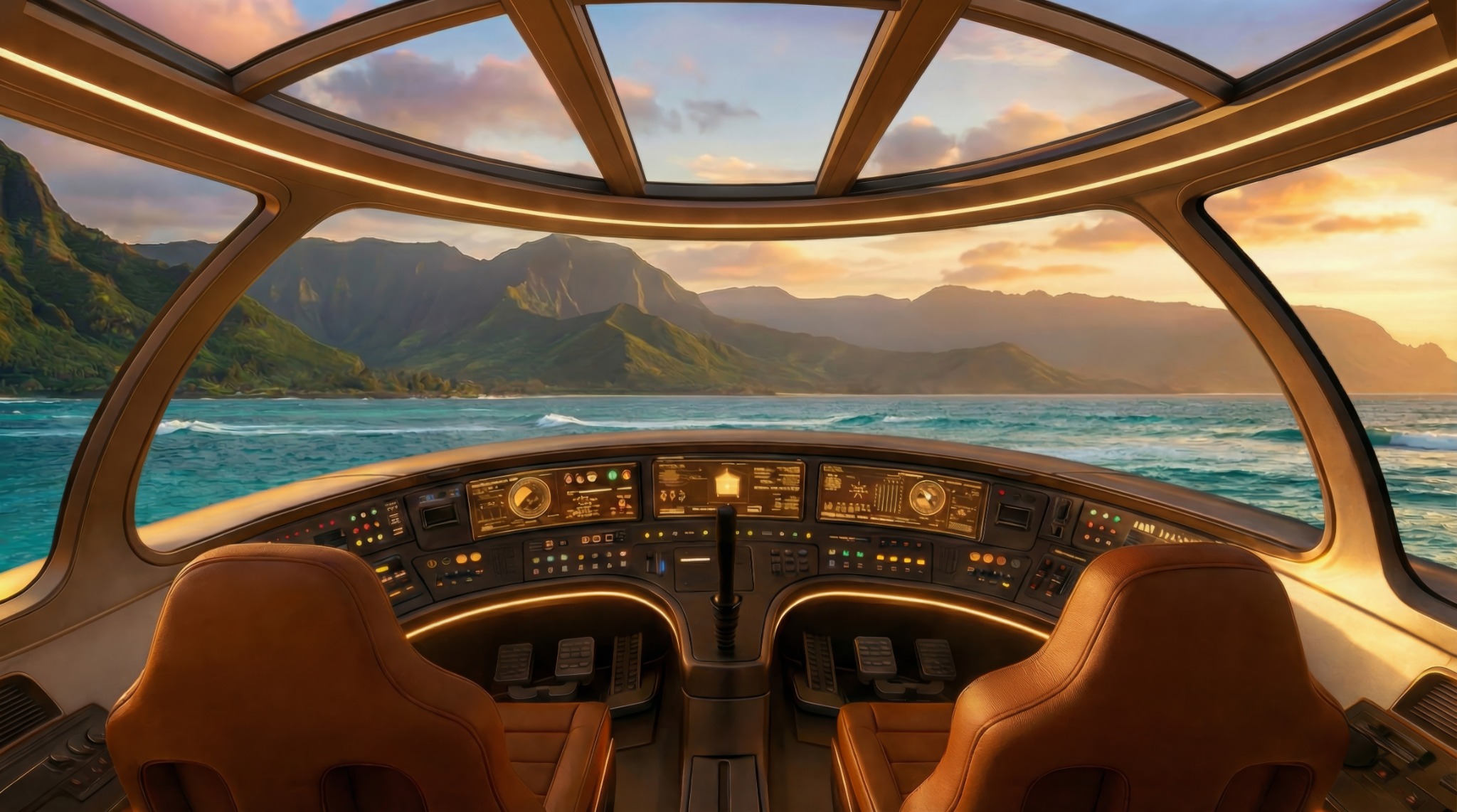 Concept art of Lumma’s forward biological cockpit overlooking the coast
