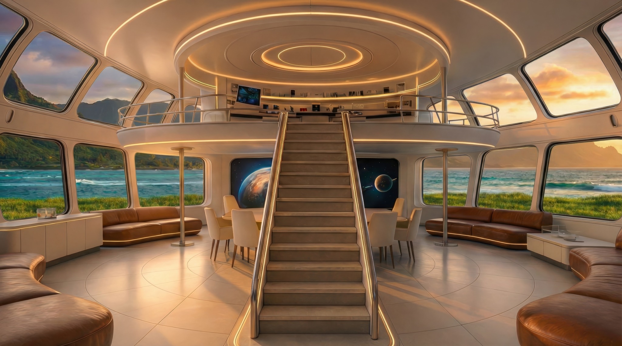 Concept art of Lumma’s warm circular main deck and central staircase
