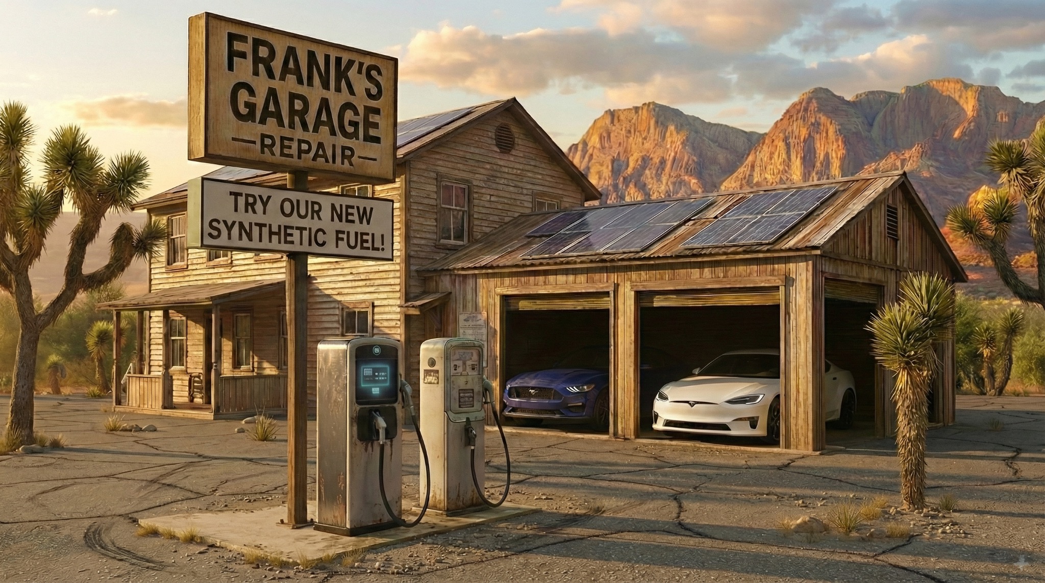 Concept art of the sun-baked Nevada garage location where Charlie Mercer builds her experiment
