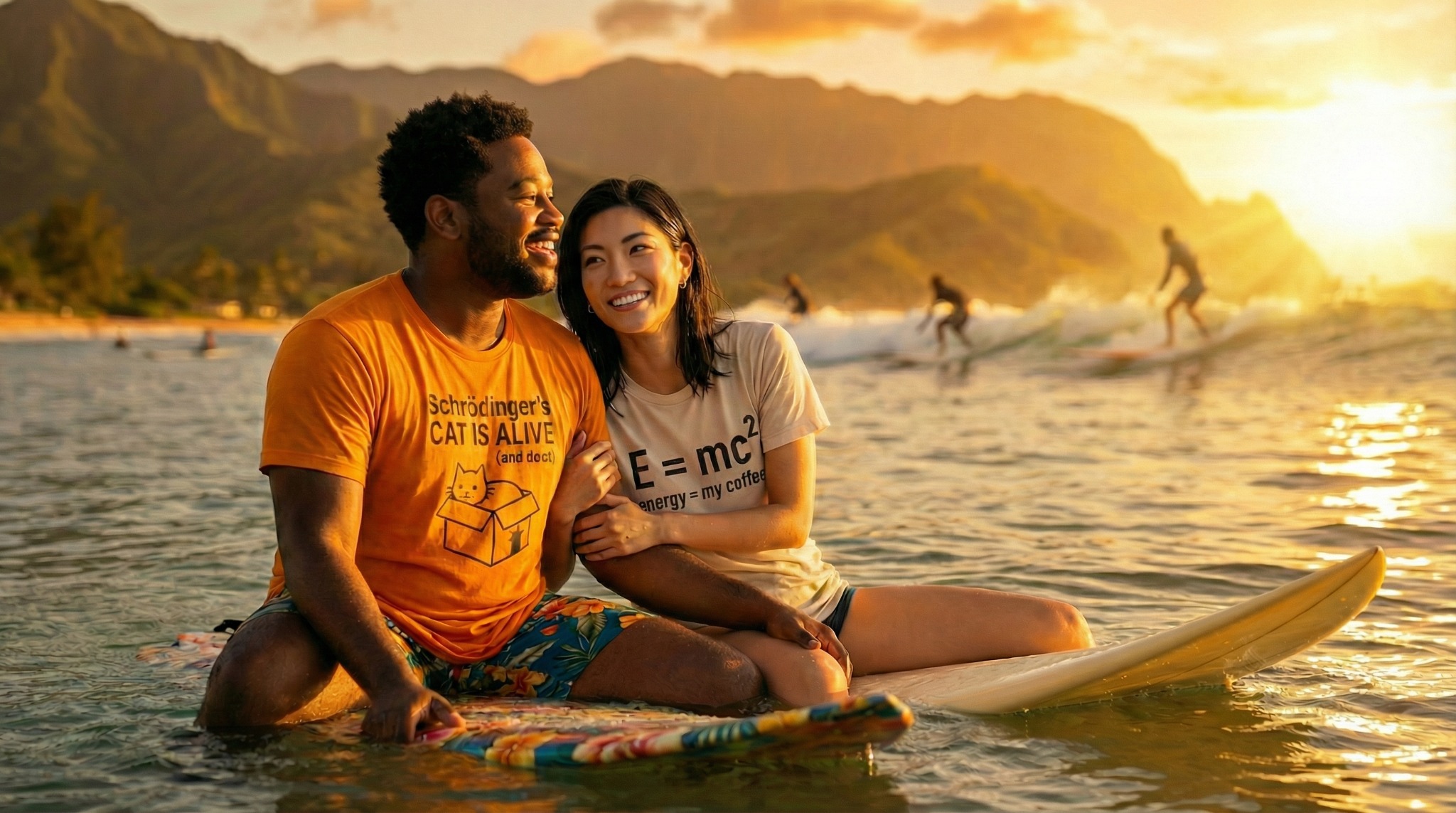 Concept art of Patch and Kiki together on a surfboard